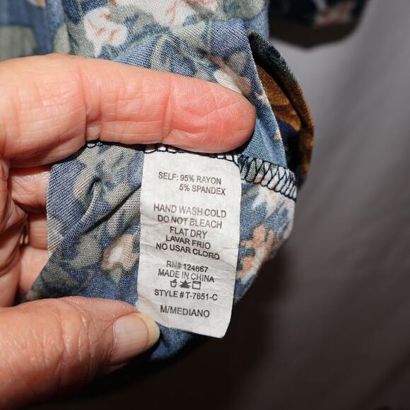 Scobe Kimomo Size Medium Open Front Blazer Blue Floral Rayon Asymmetric Hem - Picture 10 of 13